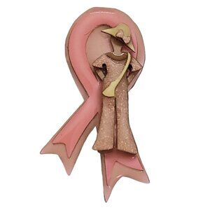 Lucinda Breast Cancer Awareness Pink Ribbon Glitter Woman Lady In Hat Brooch L34
